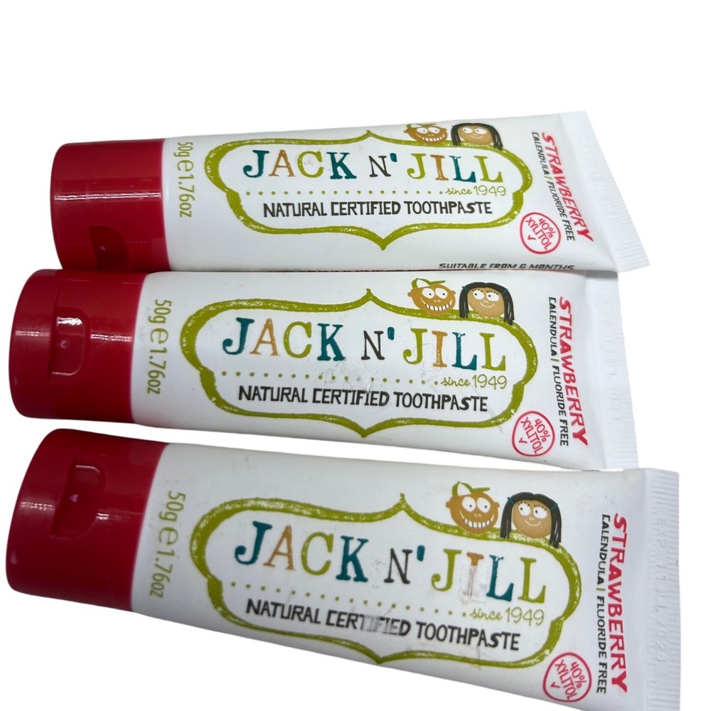 3pk Jack N' Jill Kids Natural Strawberry Toothpaste Fluoride Free 1.76oz 50g Ech